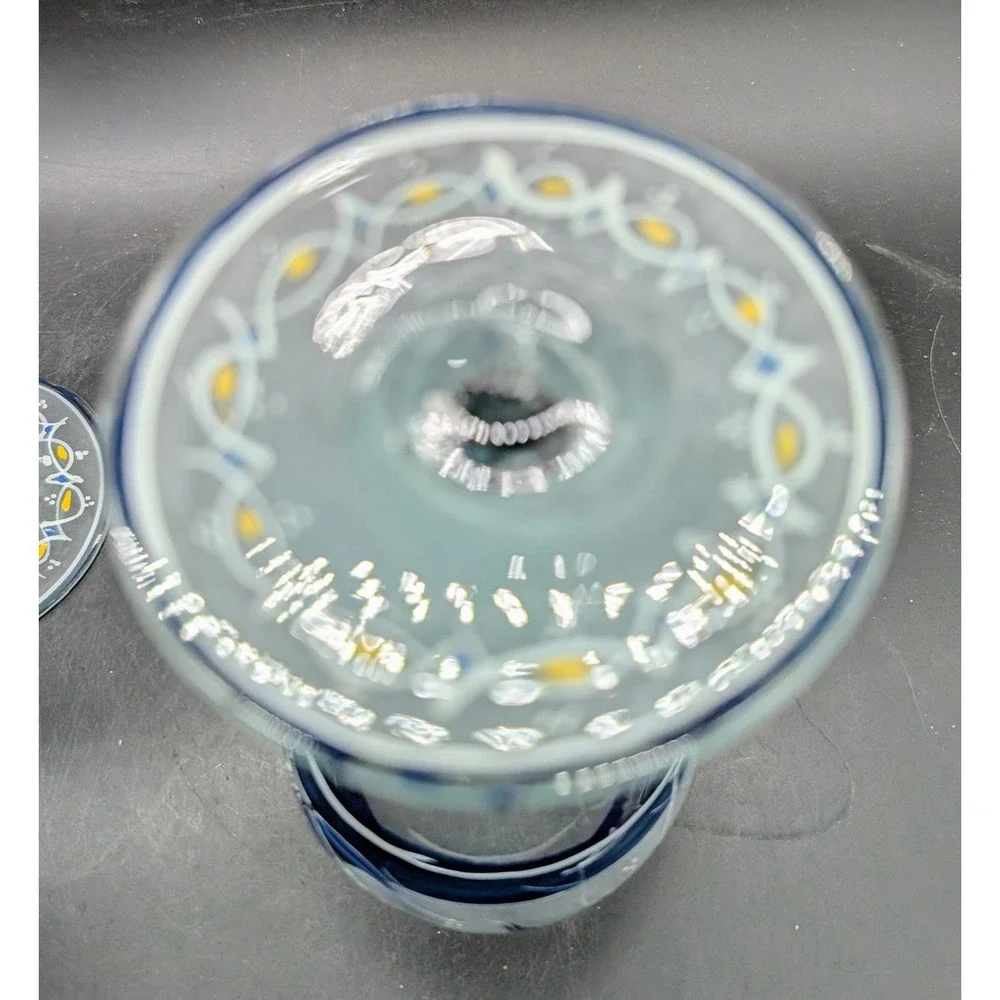 Set/2 Hand Painted Tonala Frosted Wine Goblets Crane Heron Floral Art Glass